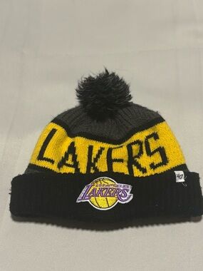 47 Brand Los Angeles Lakers Black & Yellow Pom Knit Hat